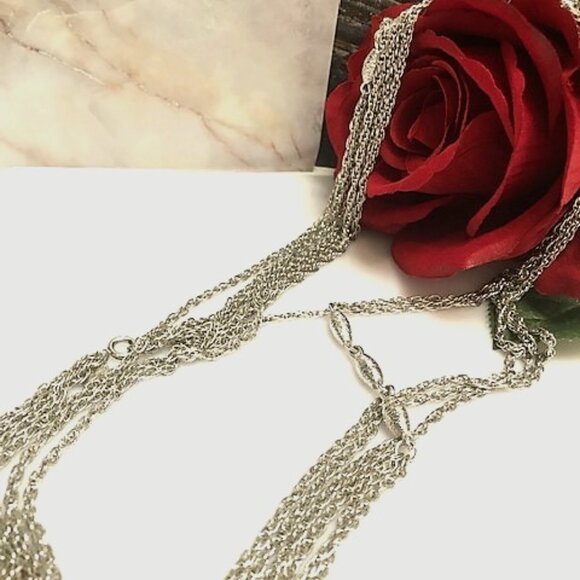 Vintage VENDOME Silver Tone Triple Strand Long Rope Chain Necklace with Brushed - Picture 1 of 10